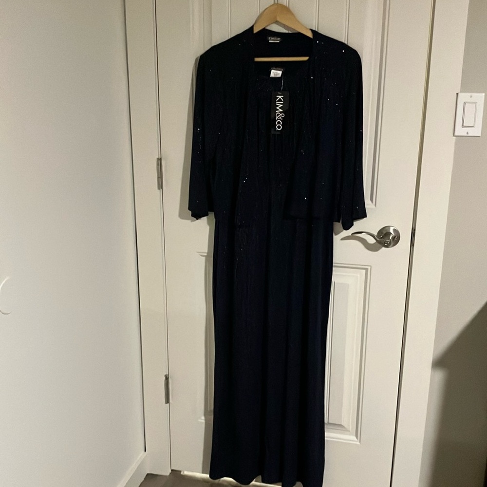 KIM & CO DRESS Long & SHRUG Sparkle NAVY XL L. NEW